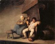 Adriaen van ostade A Peasant Couple in an  interior oil painting